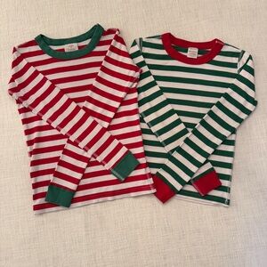 Hanna Andersson Size 10 Organic Red, White, Green Striped Long John Pajama Tops